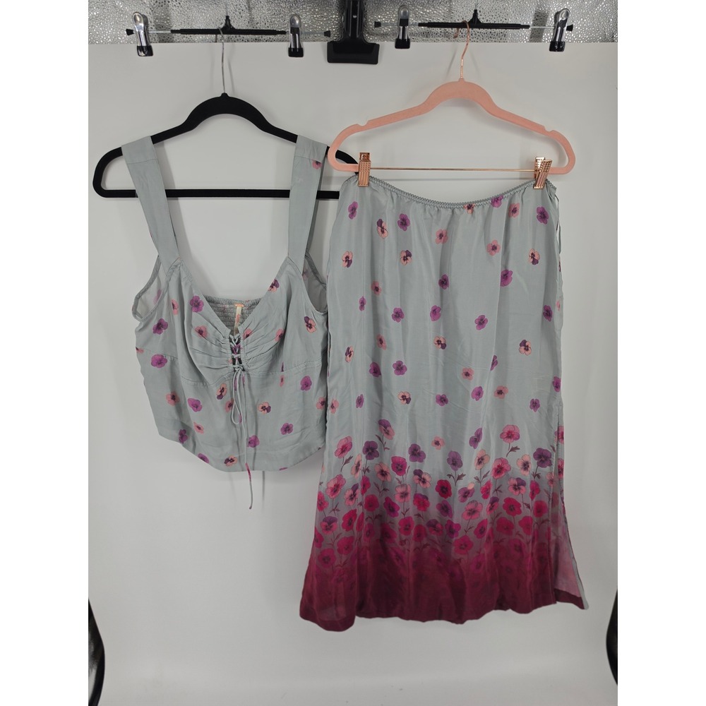 Free People Floral Crop Top and Midi Skirt Set grey/ wine OB2441432 XL